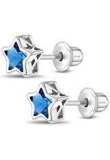 lovely silver dark blue cubic zirconia star shaped baby birthstone earrings
